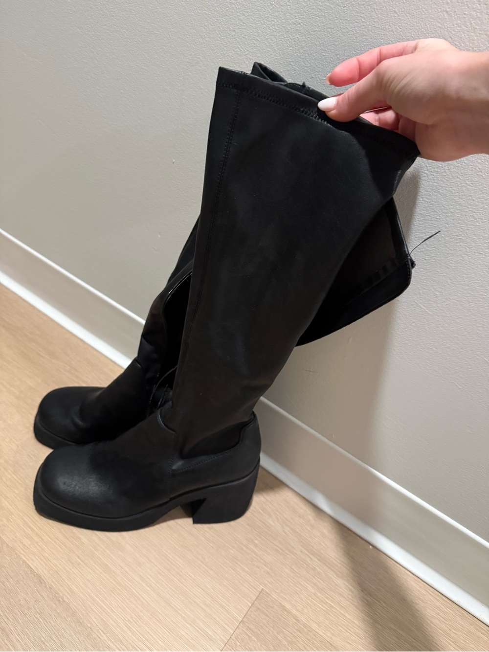 Steve Madden Black Knee High Stretch Platform Boots Size 8.5